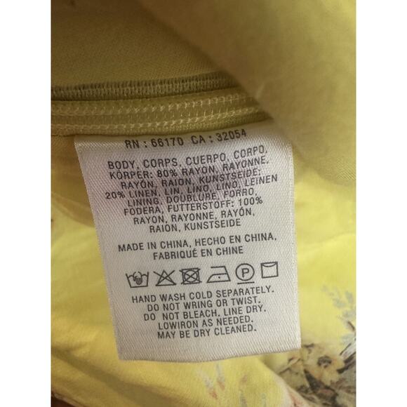 Anthropologie x Feather Bone Wide Leg Pants Yellow Floral Linen Blend Size 2 - Picture 7 of 13